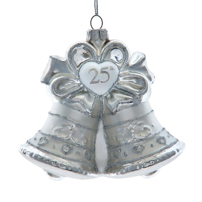 25th Anniversary Glass Bell Christmas Ornament | Silver Jubilee