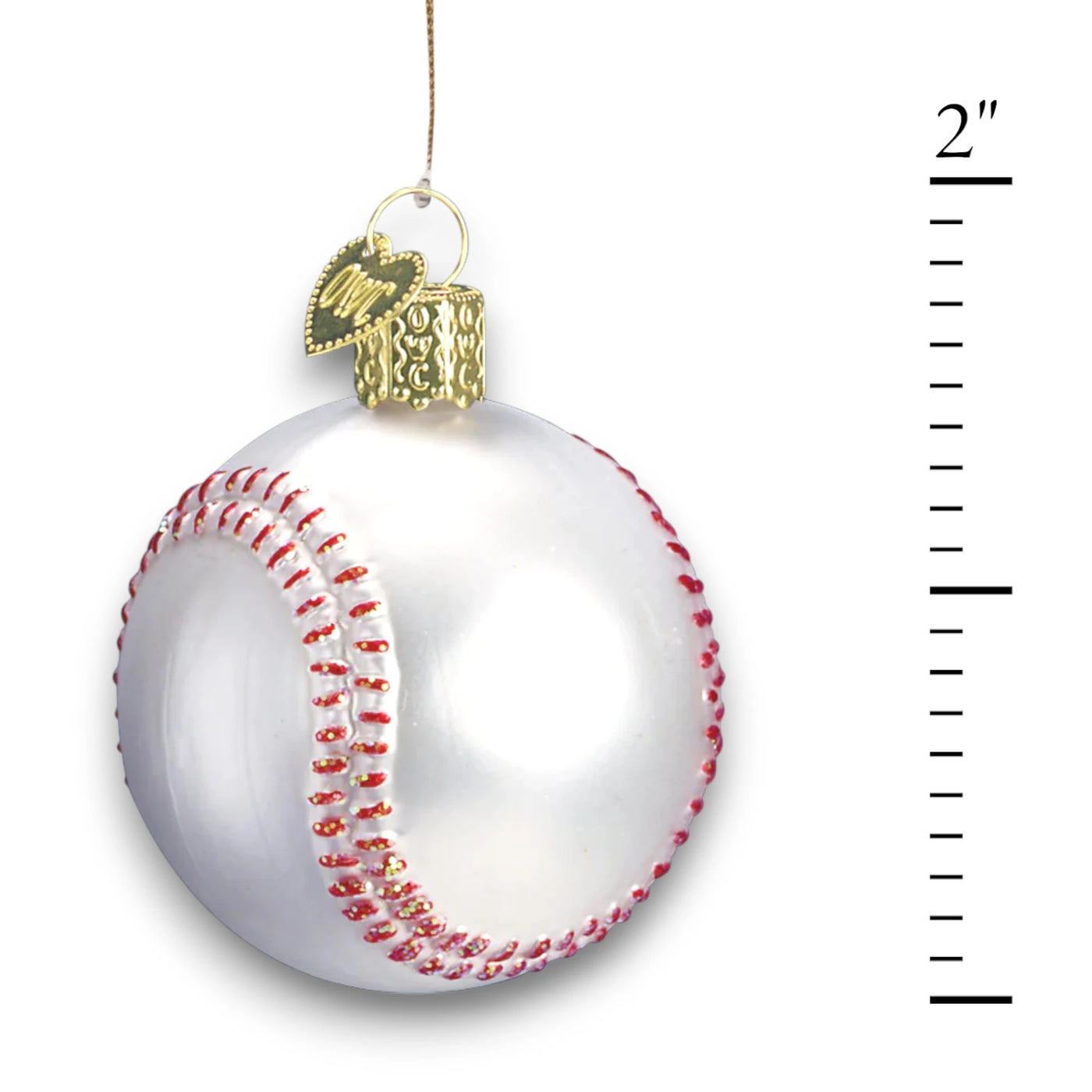 Personalized Baseball Christmas Ornament featuring a classic white design with red glitter stitching, customizable with name and year.