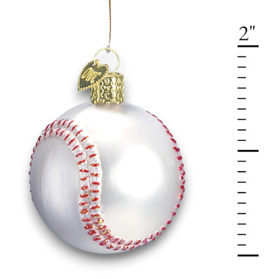 Personalized Baseball Christmas Ornament featuring a classic white design with red glitter stitching, customizable with name and year.