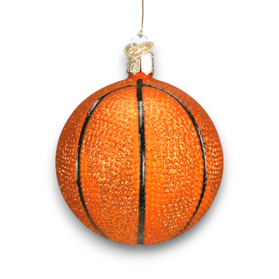 Personalized Basketball Christmas Ornament featuring a glittery orange basketball design, customizable with name and year.