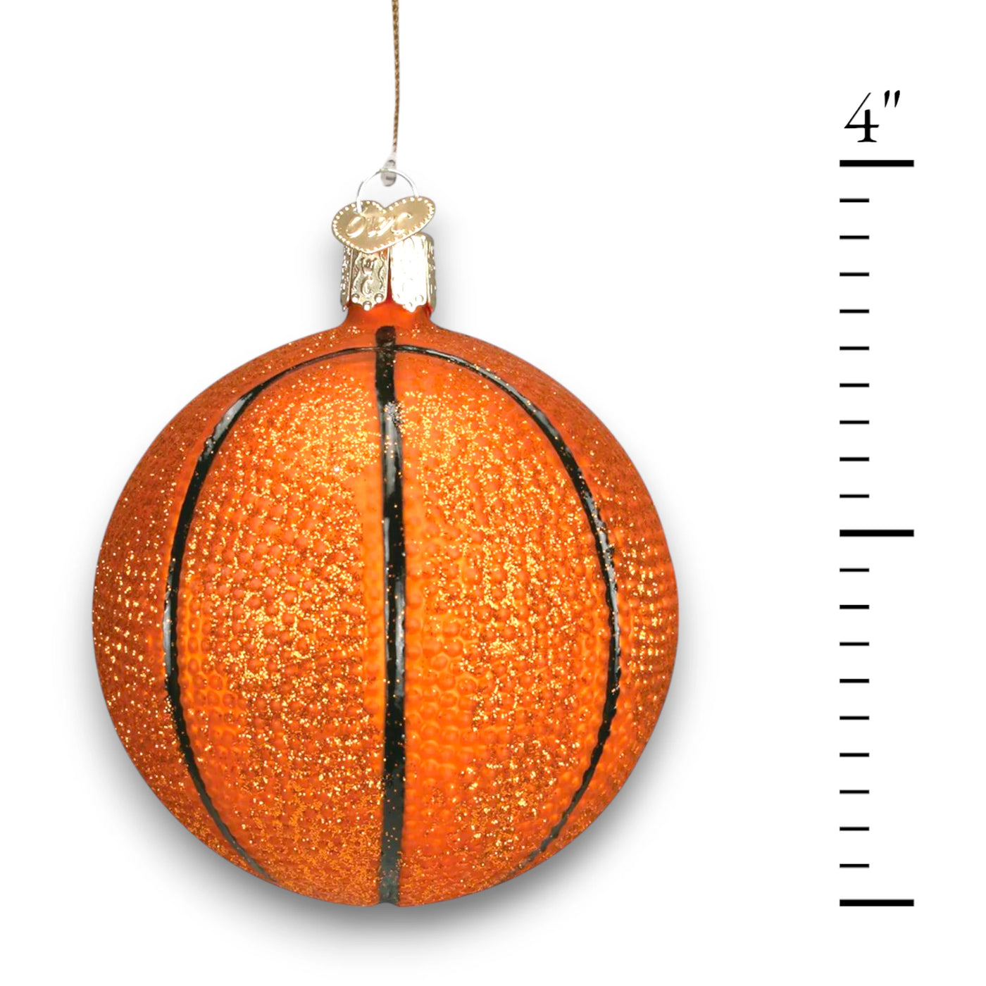 Personalized Basketball Christmas Ornament featuring a glittery orange basketball design, customizable with name and year.