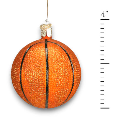 Personalized Basketball Christmas Ornament featuring a glittery orange basketball design, customizable with name and year.