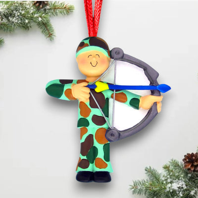 Personalized Hunter with Bow Male Christmas Ornament – Customizable with Name and Year