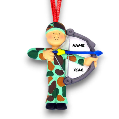 Personalized Hunter with Bow Male Christmas Ornament – Customizable with Name and Year