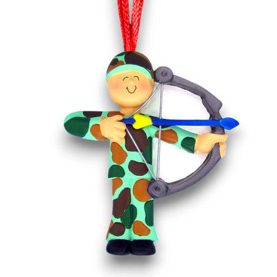 Personalized Hunter with Bow Male Christmas Ornament – Customizable with Name and Year