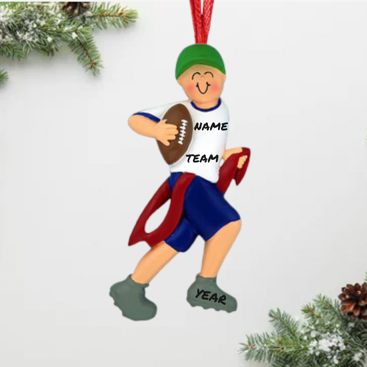 Personalized Male Flag Football Christmas Ornament