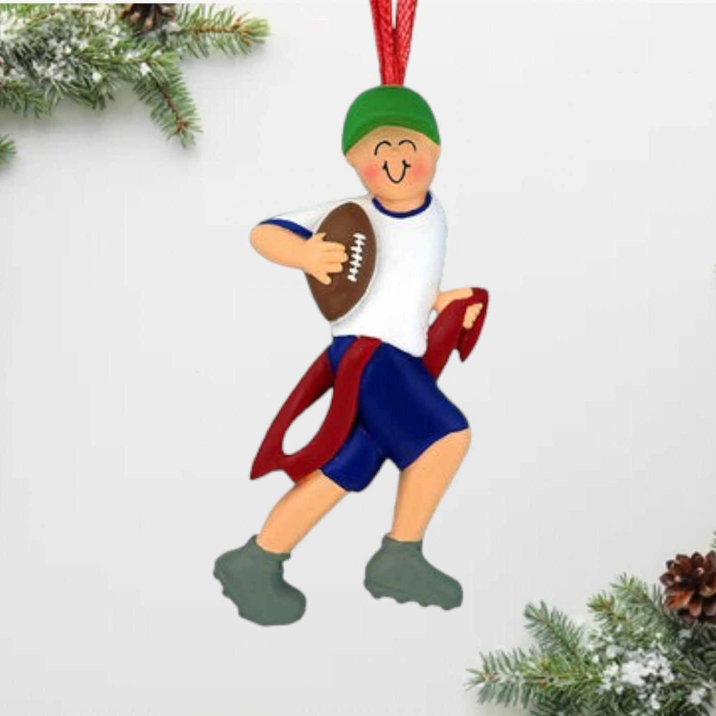 Personalized Male Flag Football Christmas Ornament