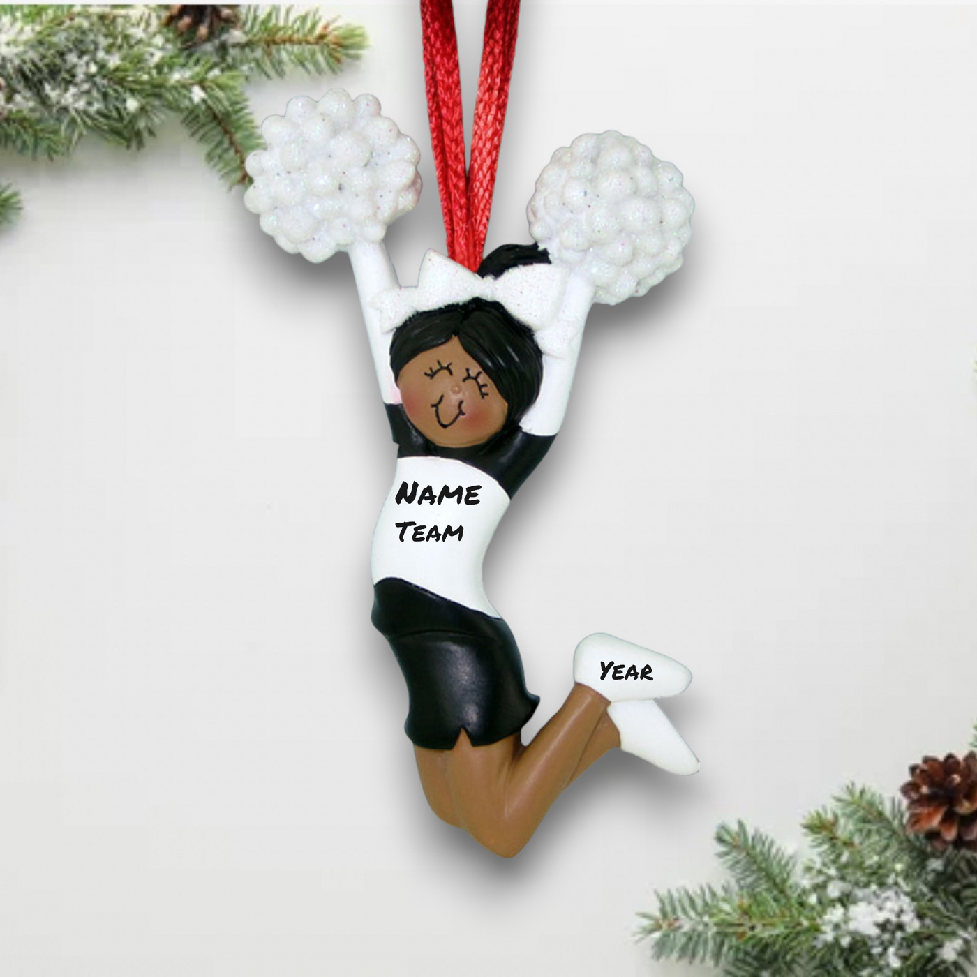 Personalized Black Cheerleader Christmas Ornament Black Uniform