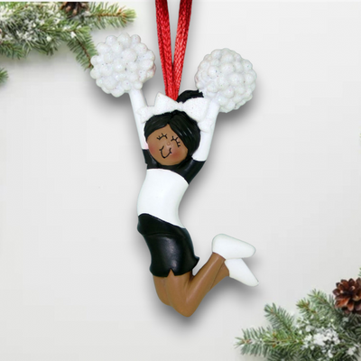 Personalized Black Cheerleader Christmas Ornament Black Uniform