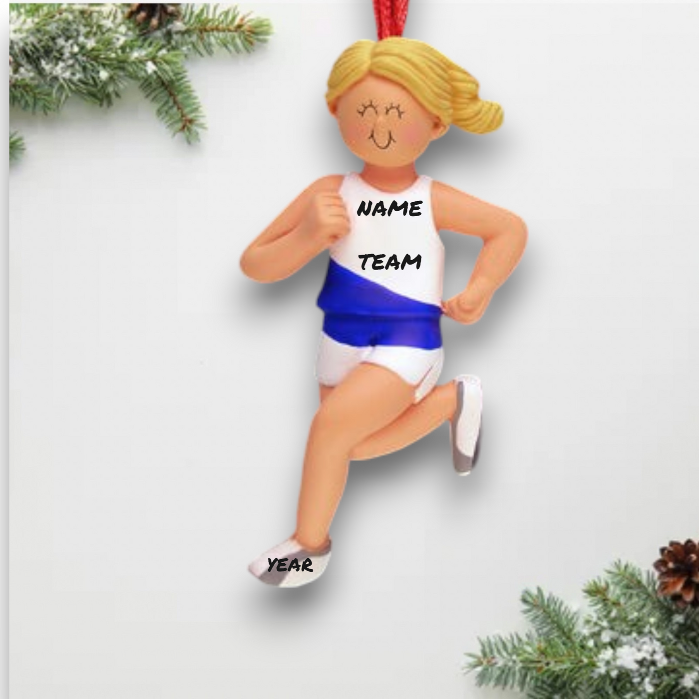 Personalized Blonde Female Runner Christmas Ornament