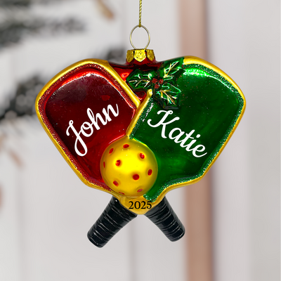 Personalized Pickleball Christmas Ornament – Custom Glass Doubles Ornament