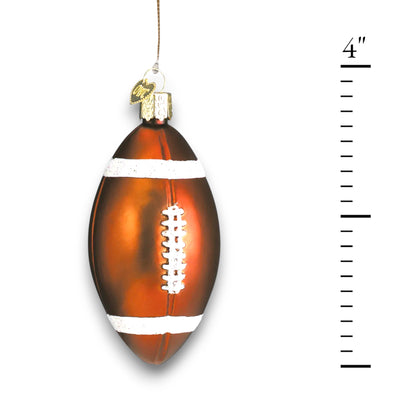 Personalized Football Christmas Ornament featuring a classic brown football design with white glitter laces and stripes, customizable with name and year.