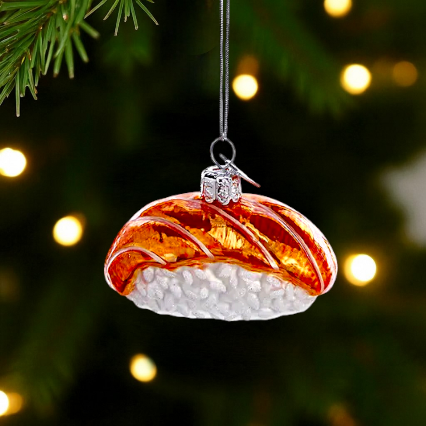 Sushi Christmas Ornaments – Set of 3 Hand-Painted Glass Rolls (Nigiri, Maki, and Ikura)