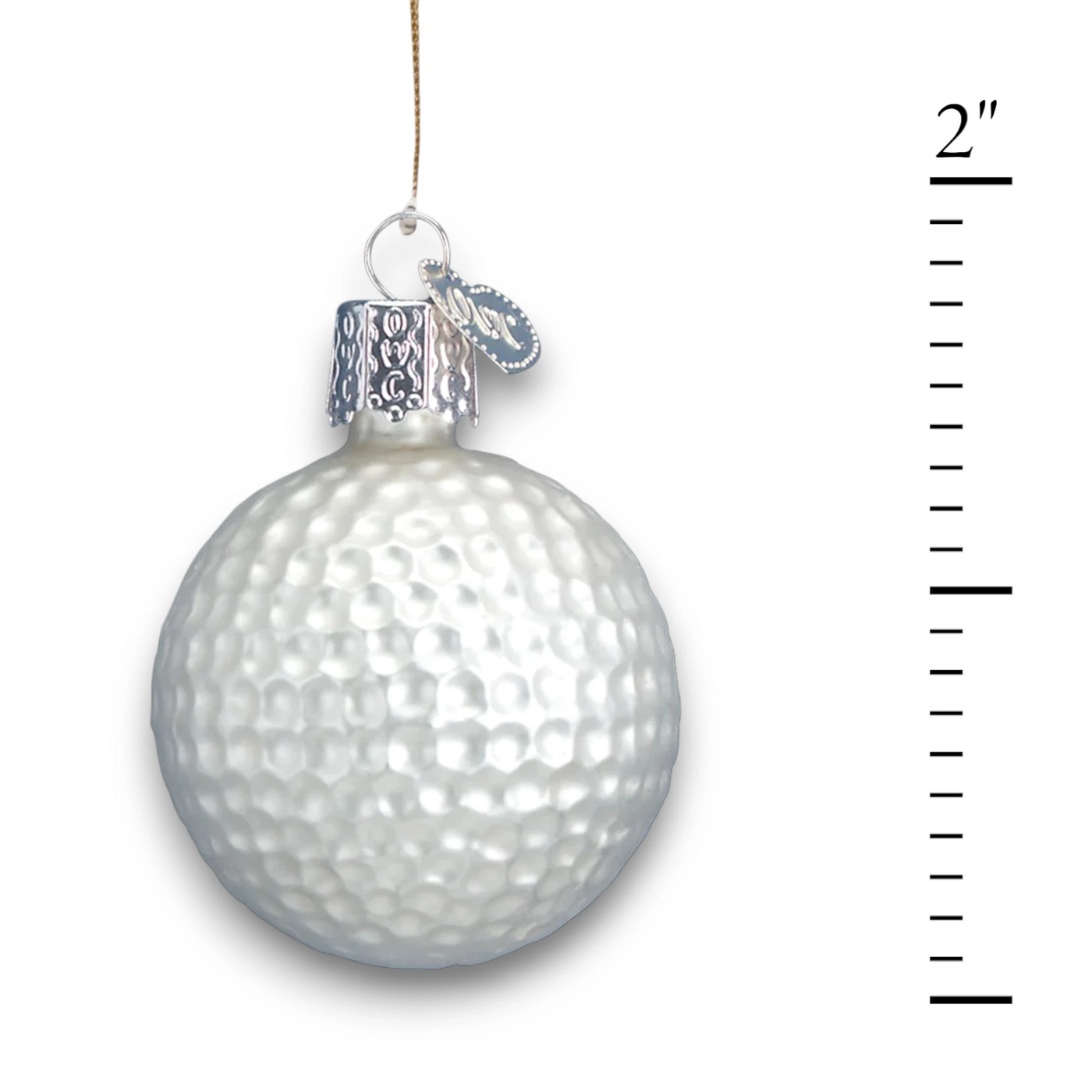 Personalized Golf Ball Christmas Ornament featuring a dimpled design in shimmering pearl-white, customizable with name and year.