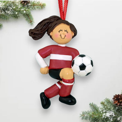 Personalized Brown Female Soccer Child Christmas Ornament