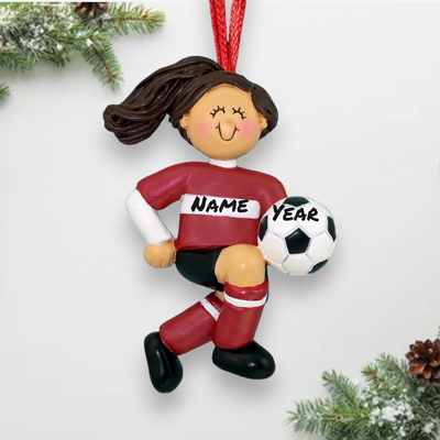Personalized Brown Female Soccer Child Christmas Ornament