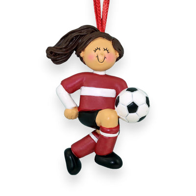 Personalized Brown Female Soccer Child Christmas Ornament