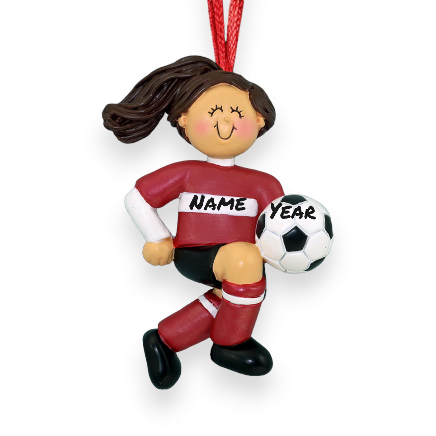 Personalized Brown Female Soccer Child Christmas Ornament