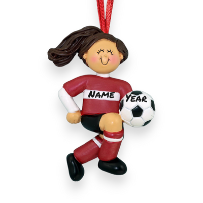 Personalized Brown Female Soccer Child Christmas Ornament