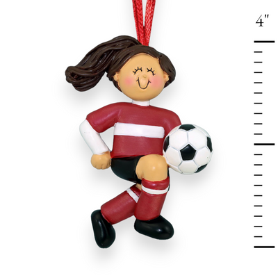 Personalized Brown Female Soccer Child Christmas Ornament