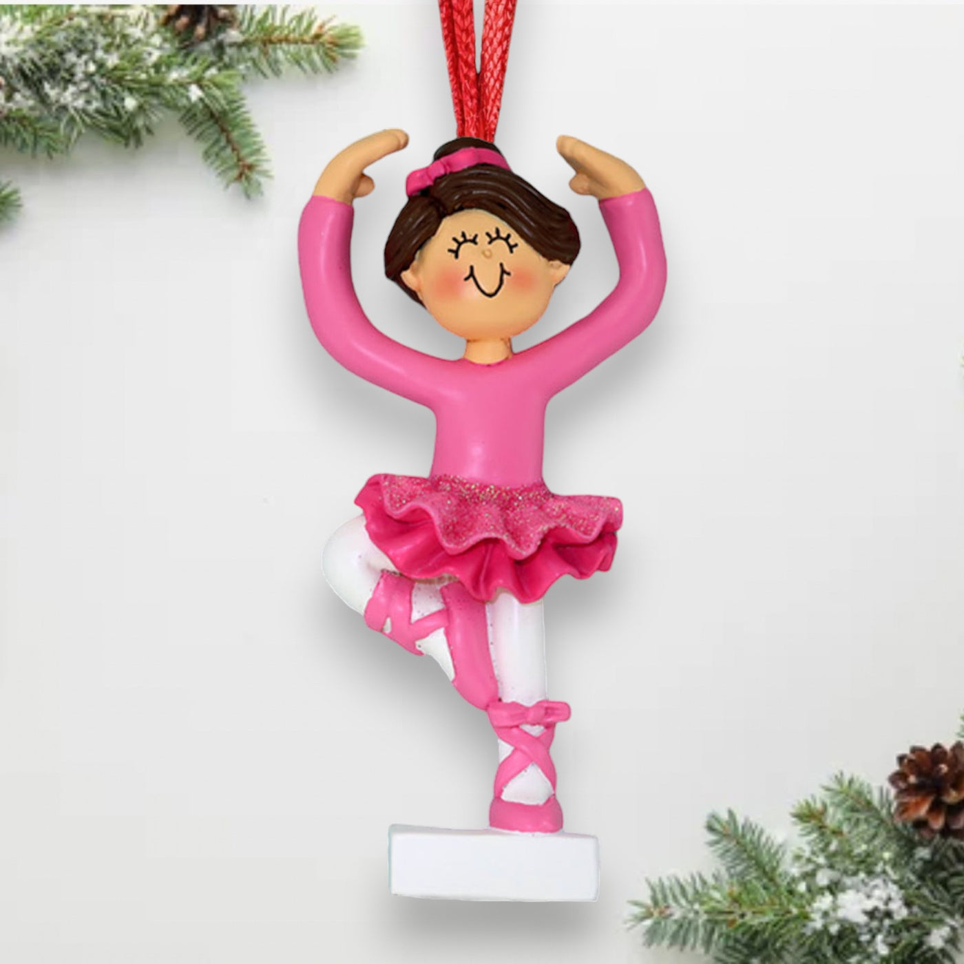 Personalized Brunette Female Ballerina Christmas Ornament