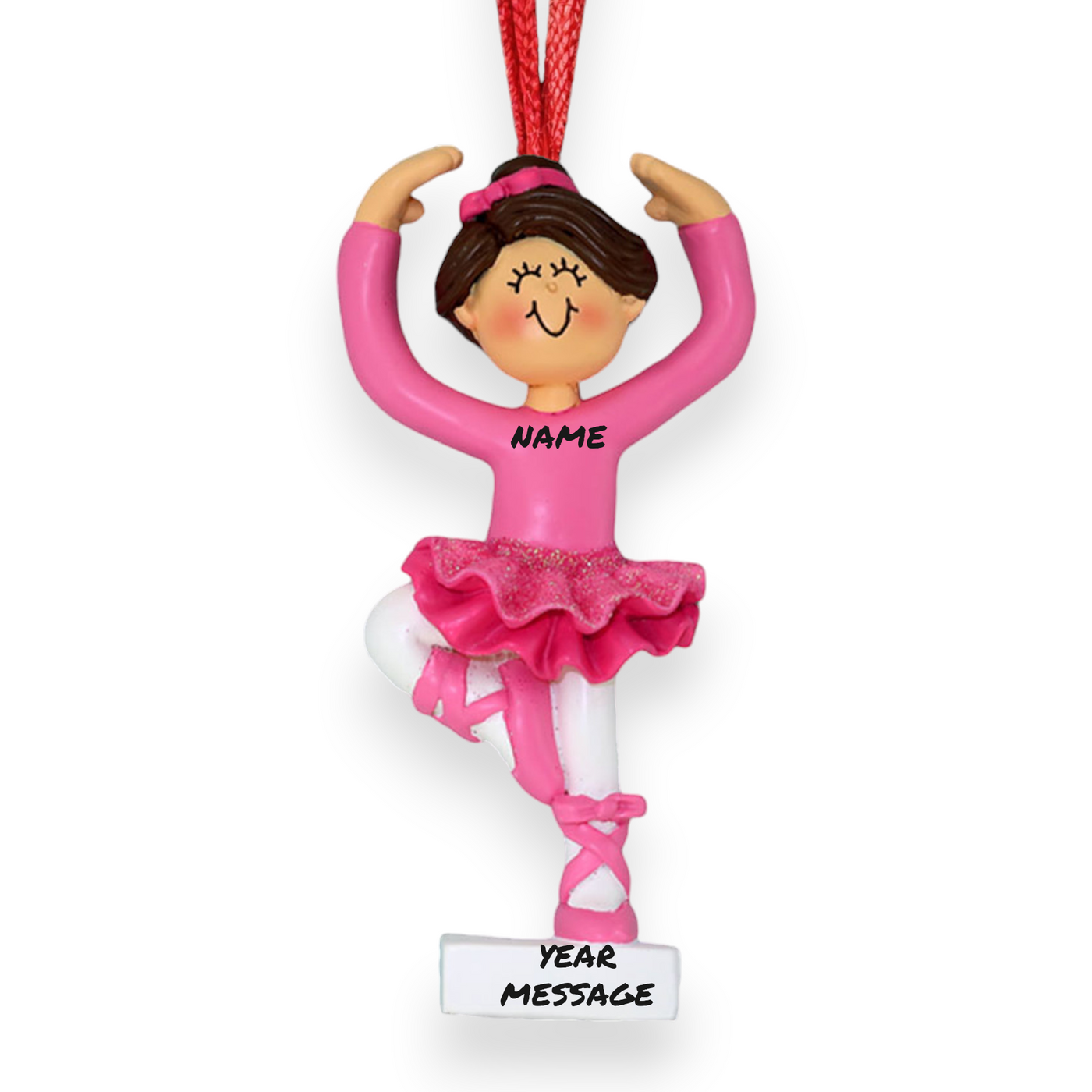 Personalized Brunette Female Ballerina Christmas Ornament