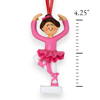Personalized Brunette Female Ballerina Christmas Ornament
