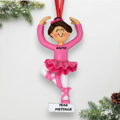 Personalized Brunette Female Ballerina Christmas Ornament