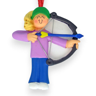 Personalized Blonde Female Archery Christmas Ornament