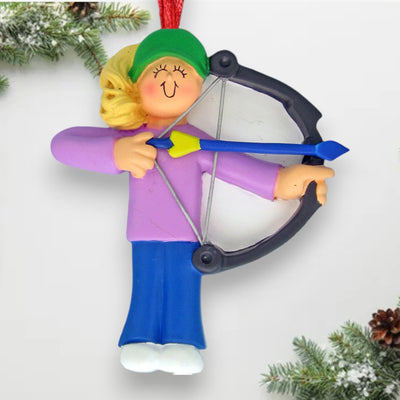 Personalized Blonde Female Archery Christmas Ornament