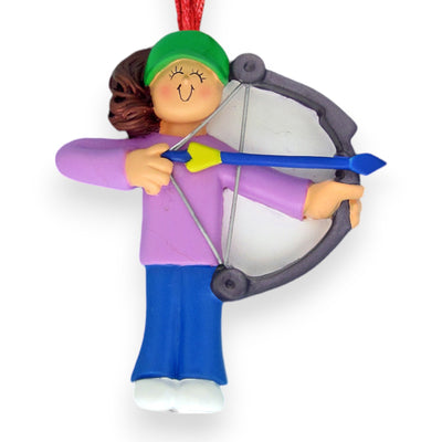 Personalized Brunette Female Archery Christmas Ornament