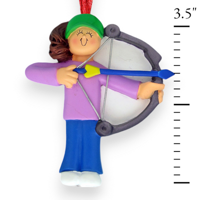 Personalized Brunette Female Archery Christmas Ornament