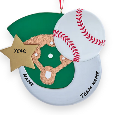 Personalized Baseball with Star Christmas Ornament