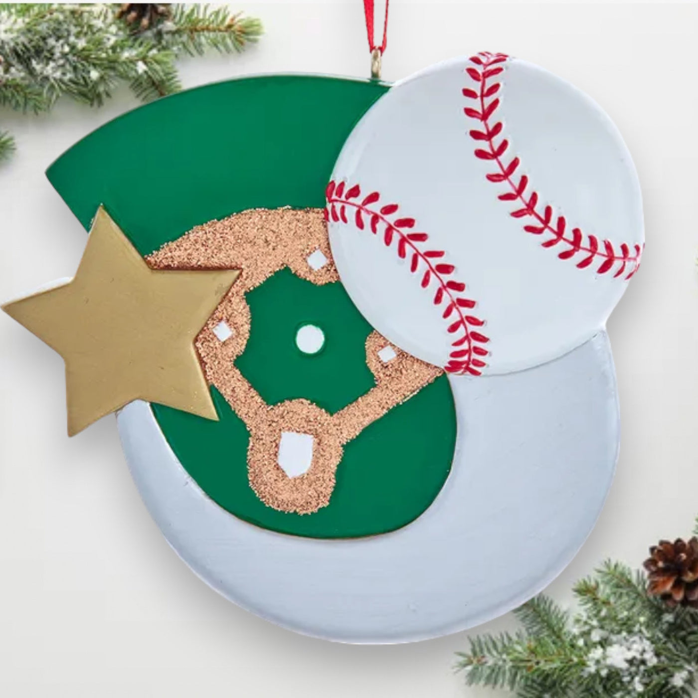 Personalized Baseball with Star Christmas Ornament