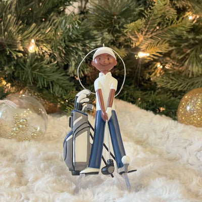 Personalized Black Golfer Christmas Ornament