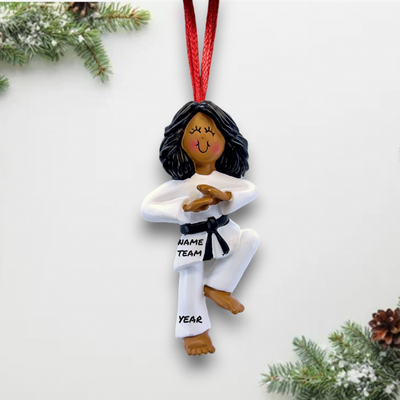 Personalized African-American Female Martial Artist Christmas Ornament