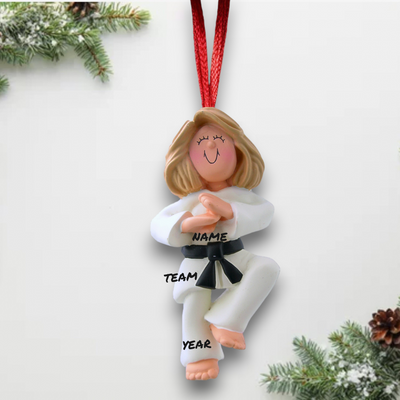 Personalized Blonde Female Martial Artist Christmas Ornament