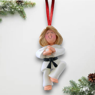 Personalized Blonde Female Martial Artist Christmas Ornament