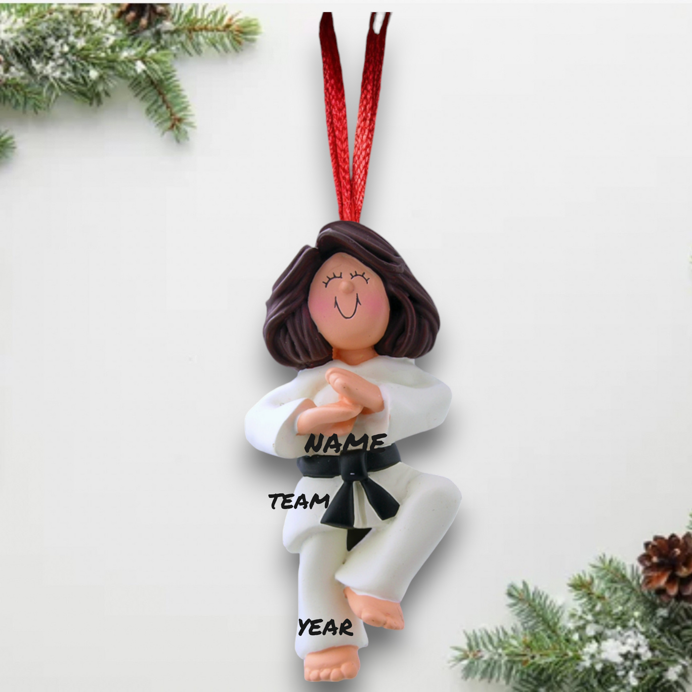 Personalized Brown Female Karate Christmas Ornament