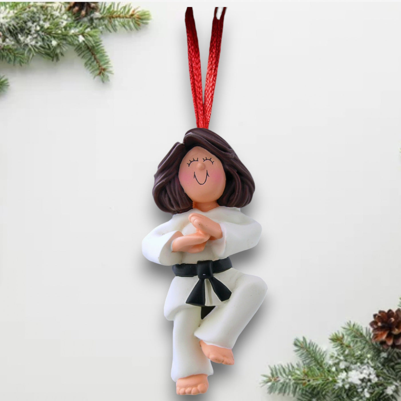 Personalized Brown Female Karate Christmas Ornament