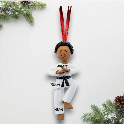 Personalized African-American Male Karate Christmas Ornament