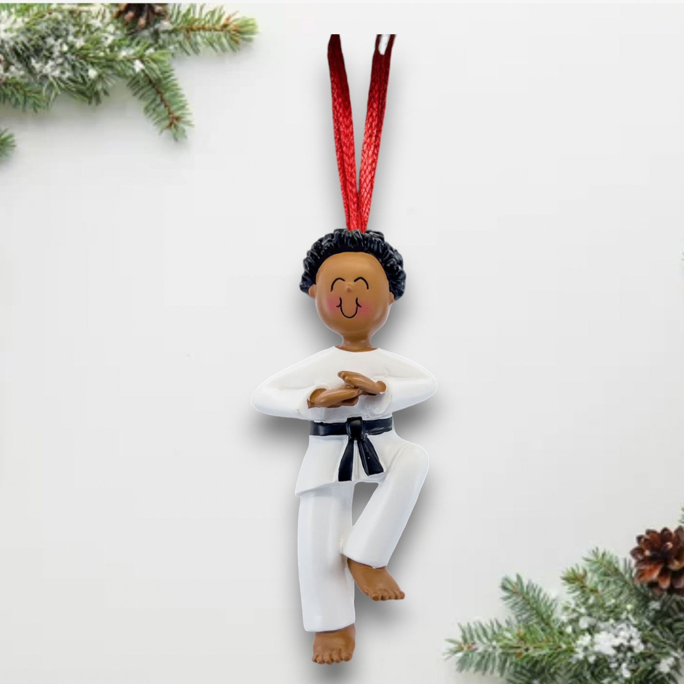 Personalized African-American Male Karate Christmas Ornament