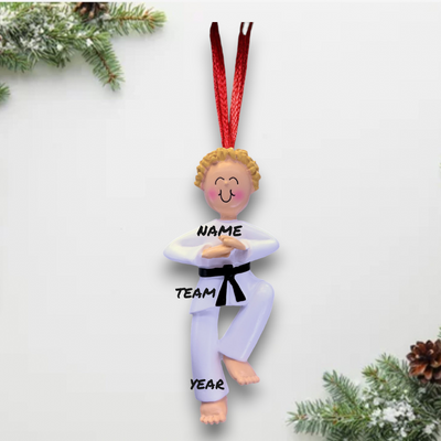 Personalized Blonde Male Karate Christmas Ornament