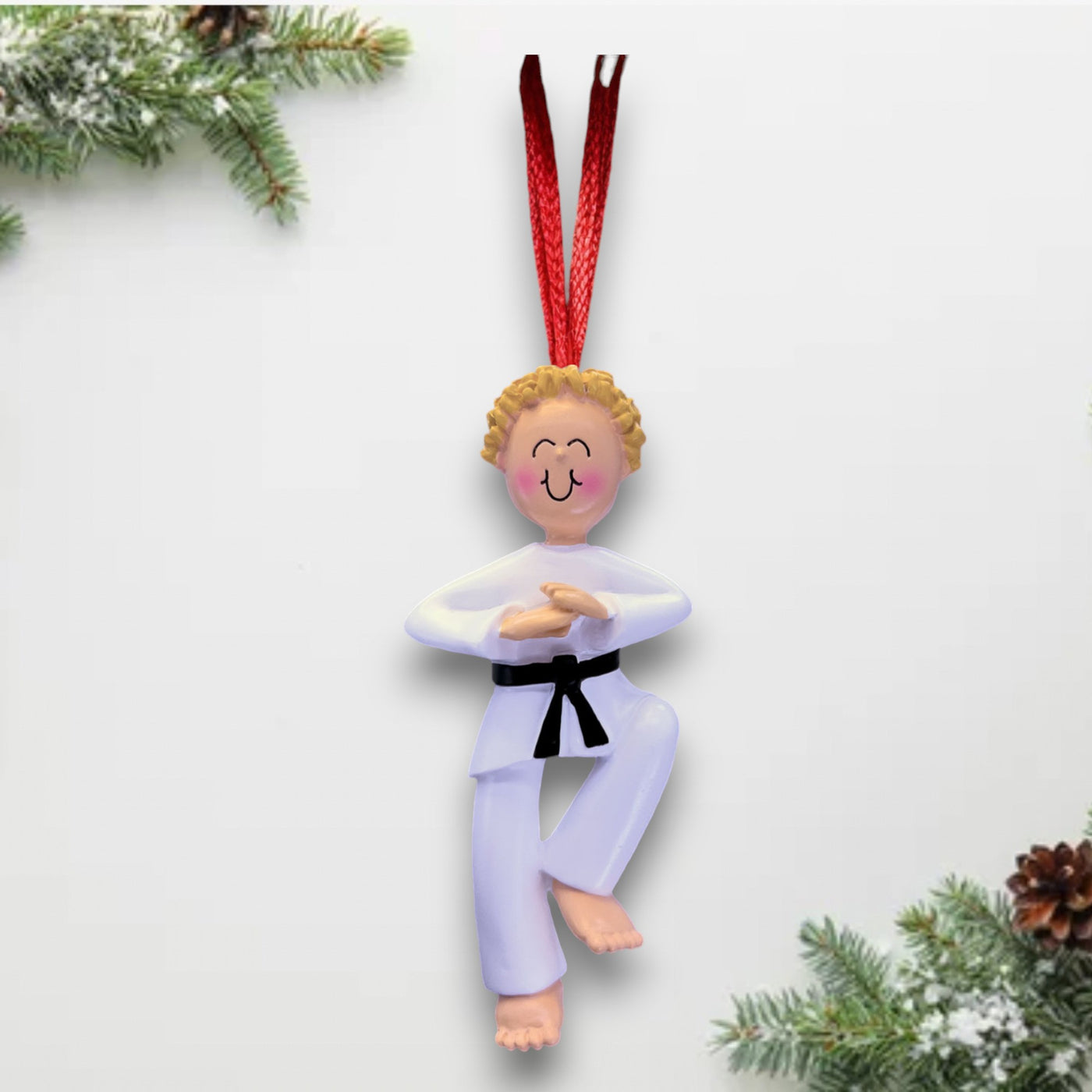 Personalized Blonde Male Karate Christmas Ornament