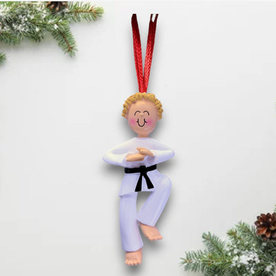 Personalized Blonde Male Karate Christmas Ornament