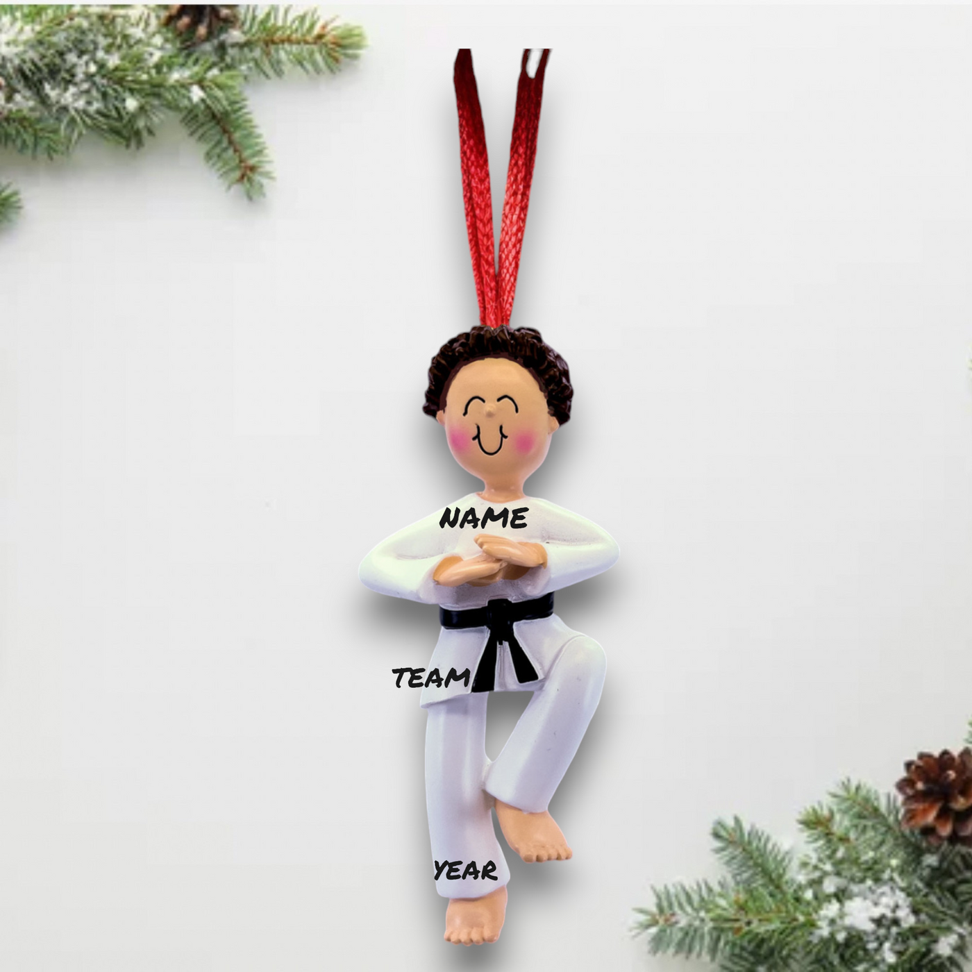 Personalized Brown Male Karate Christmas Ornament