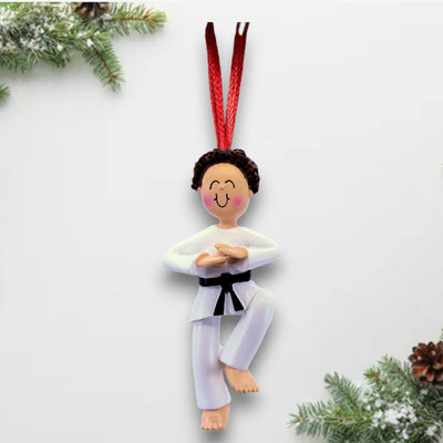 Personalized Brown Male Karate Christmas Ornament