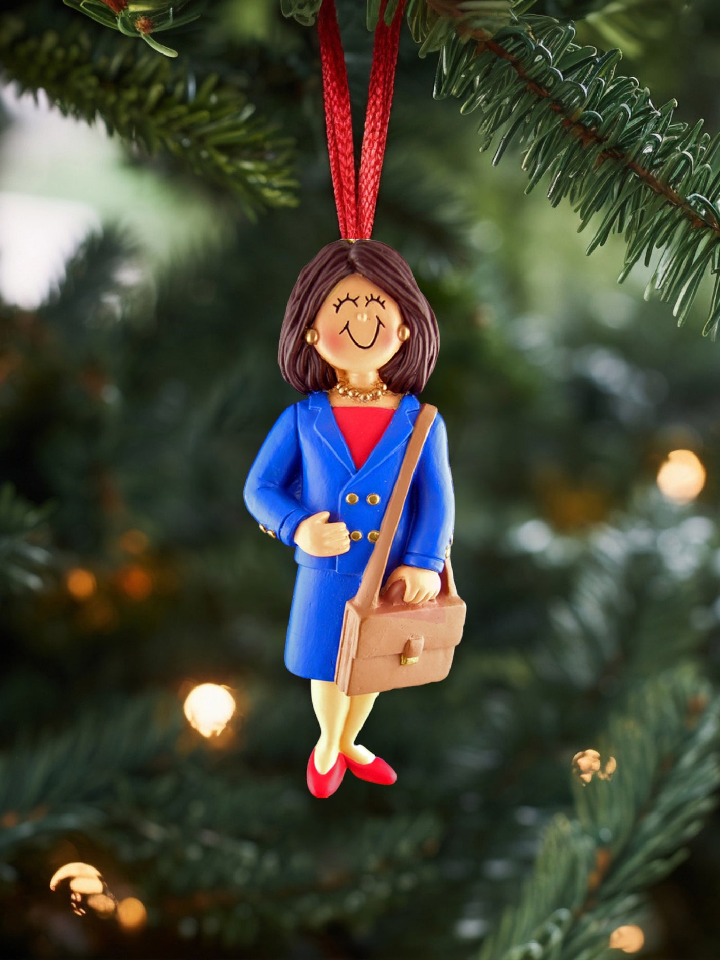 personalized brunette businesswoman christmas ornament