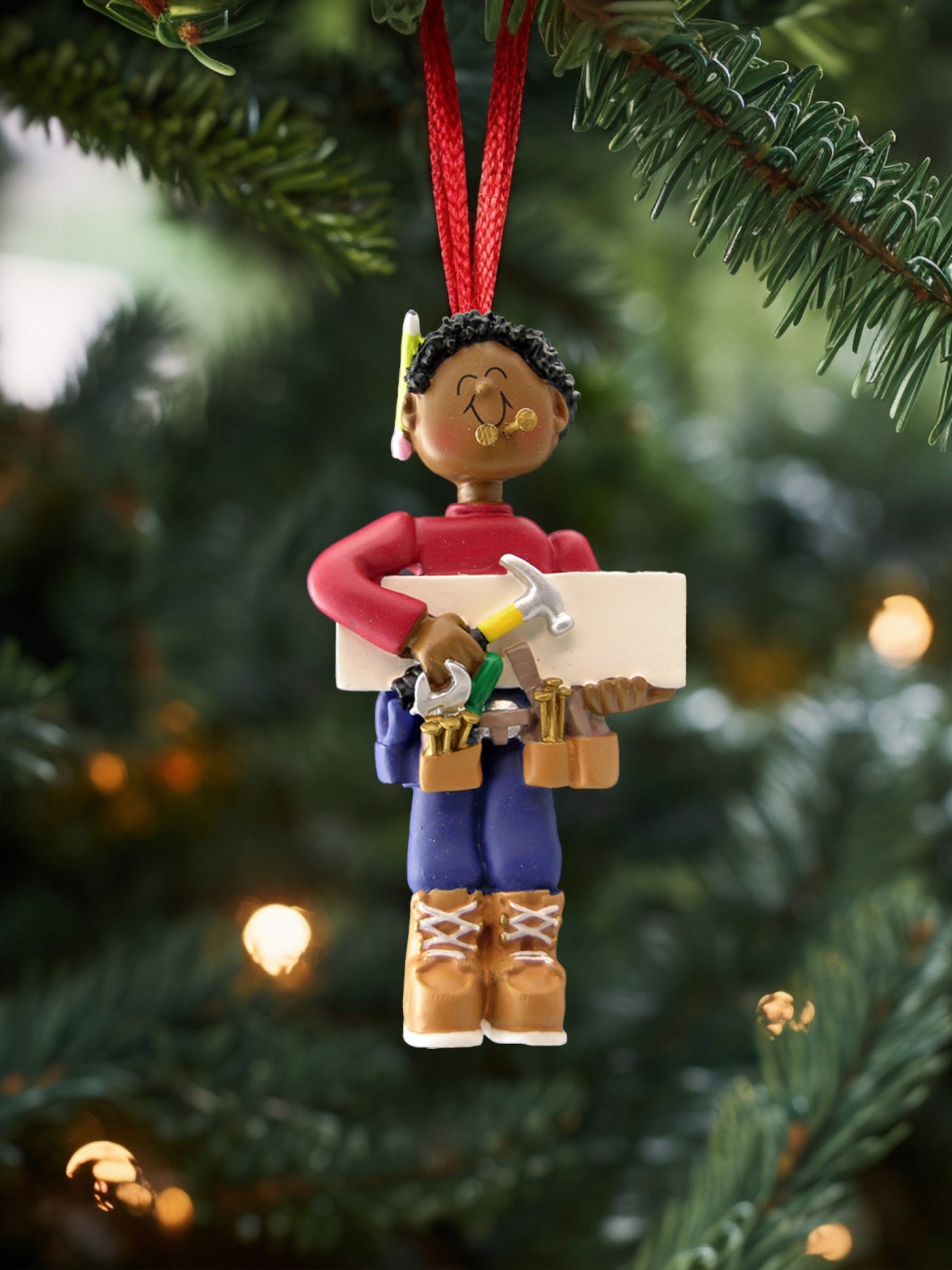 personalized black male carpenter christmas ornament
