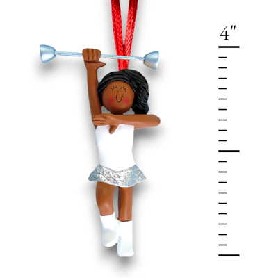 Personalized African American Female Baton Twirler Ornament with Custom Name and Year – Resin Christmas Ornament